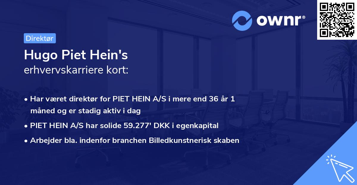 Hugo Piet Hein's erhvervskarriere kort