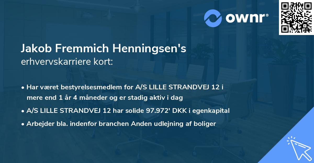 Jakob Fremmich Henningsen's erhvervskarriere kort