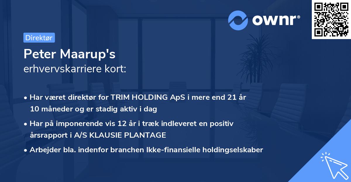 Peter Maarup's erhvervskarriere kort