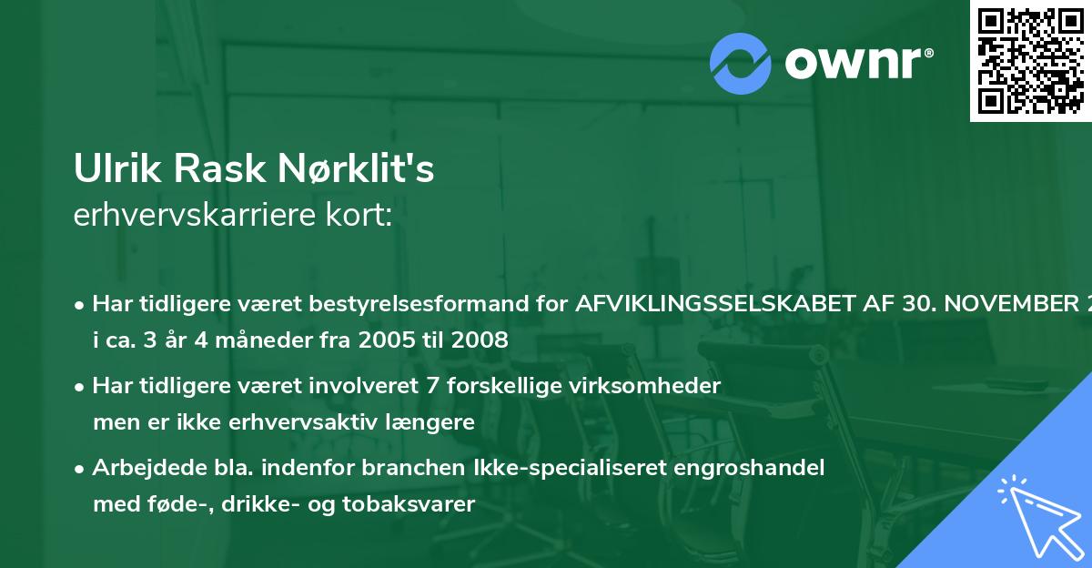 Ulrik Rask Nørklit's erhvervskarriere kort