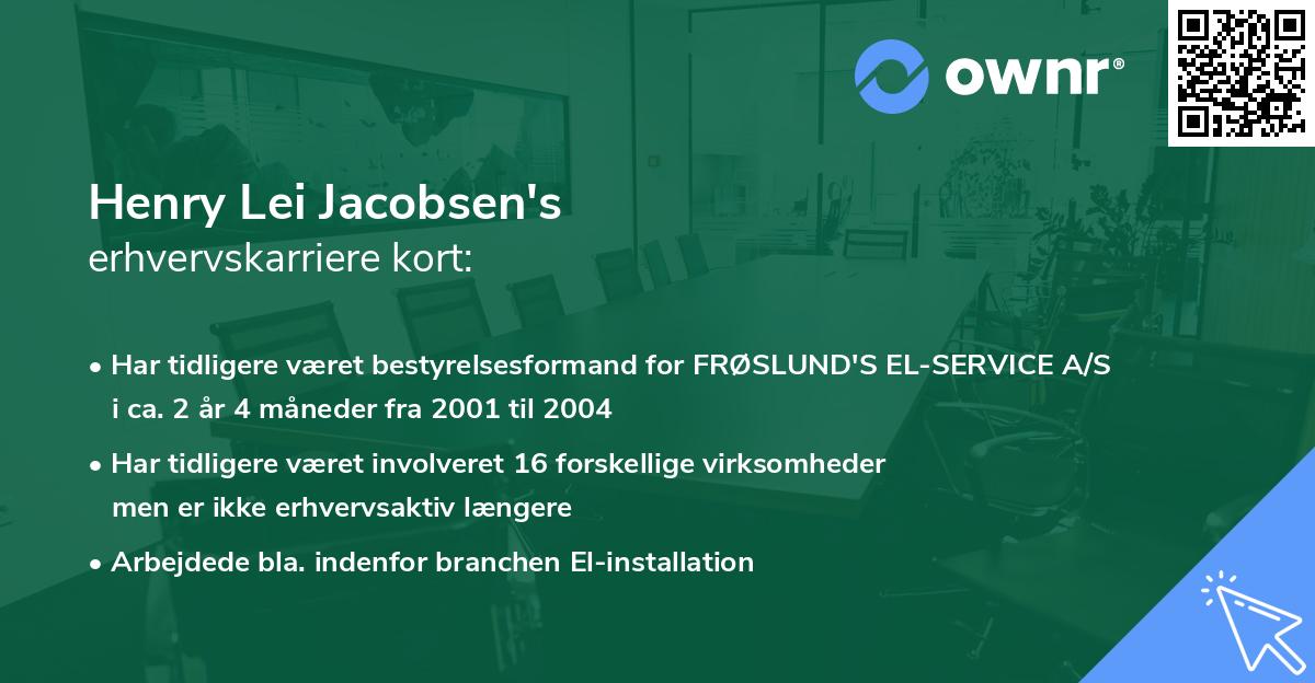 Henry Lei Jacobsen's erhvervskarriere kort
