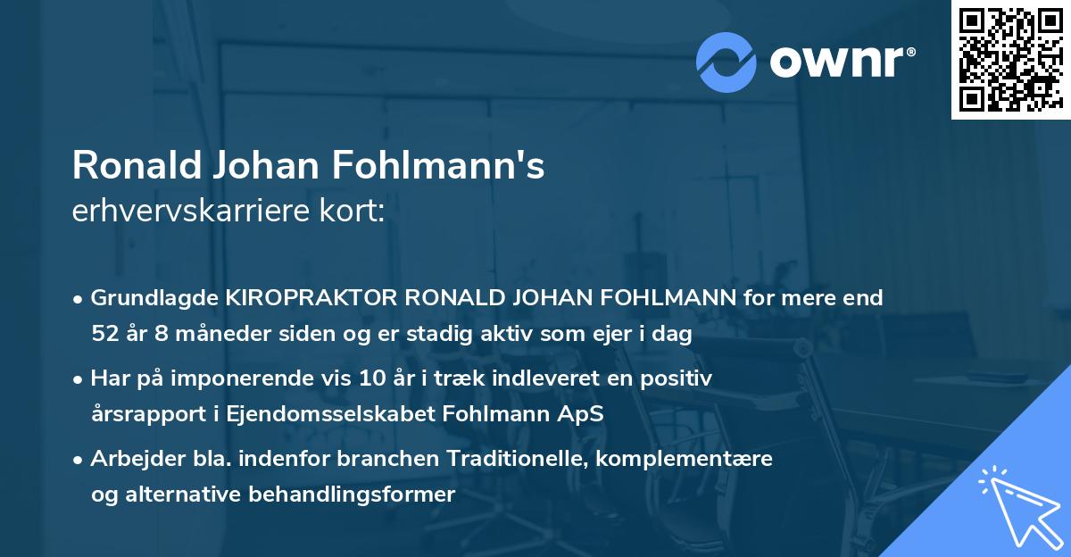 Ronald Johan Fohlmann's erhvervskarriere kort