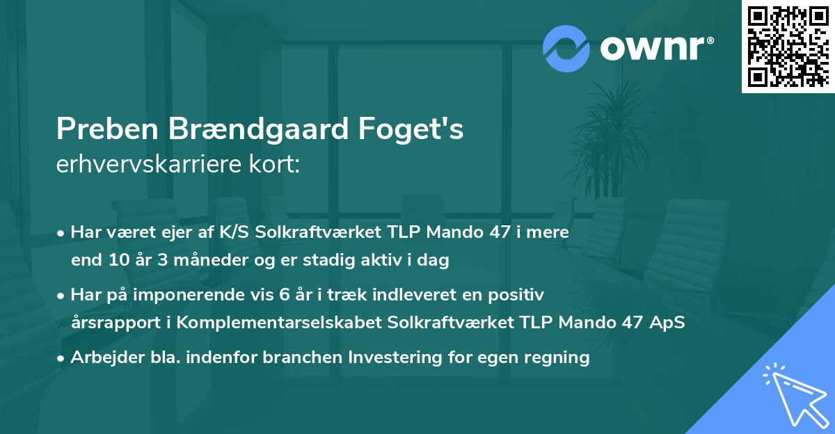 Preben Brændgaard Foget's erhvervskarriere kort