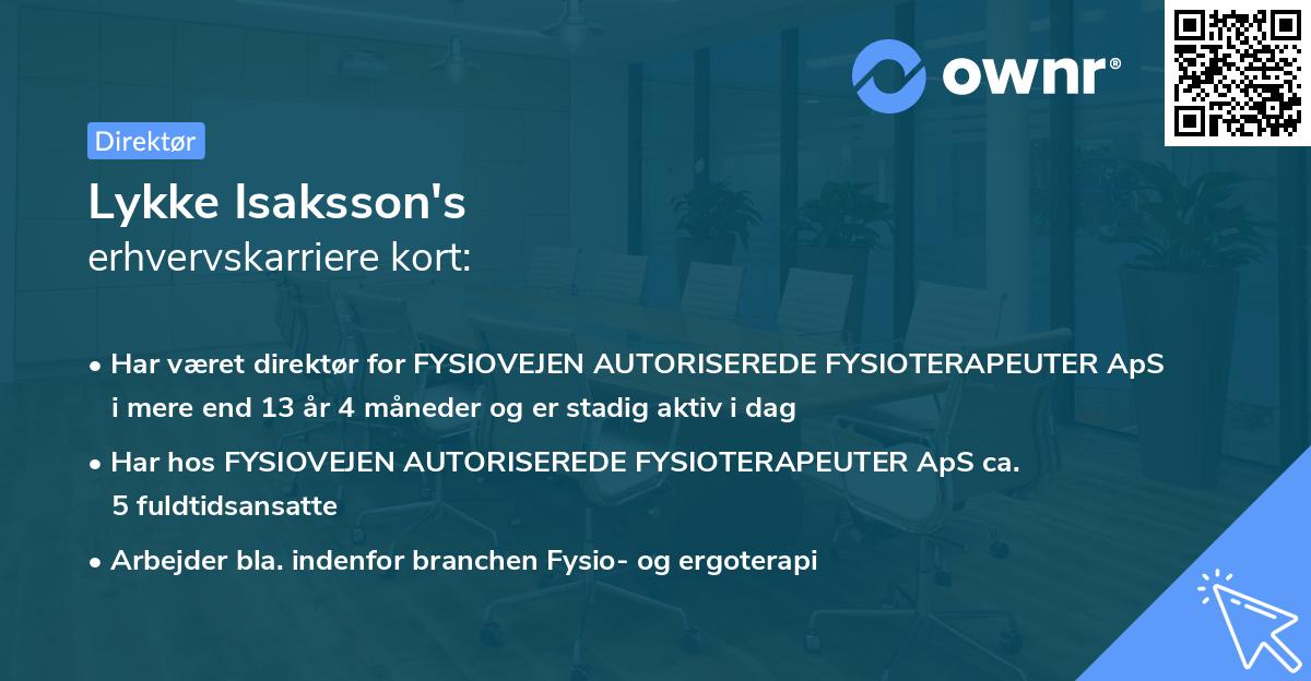 Lykke Isaksson's erhvervskarriere kort