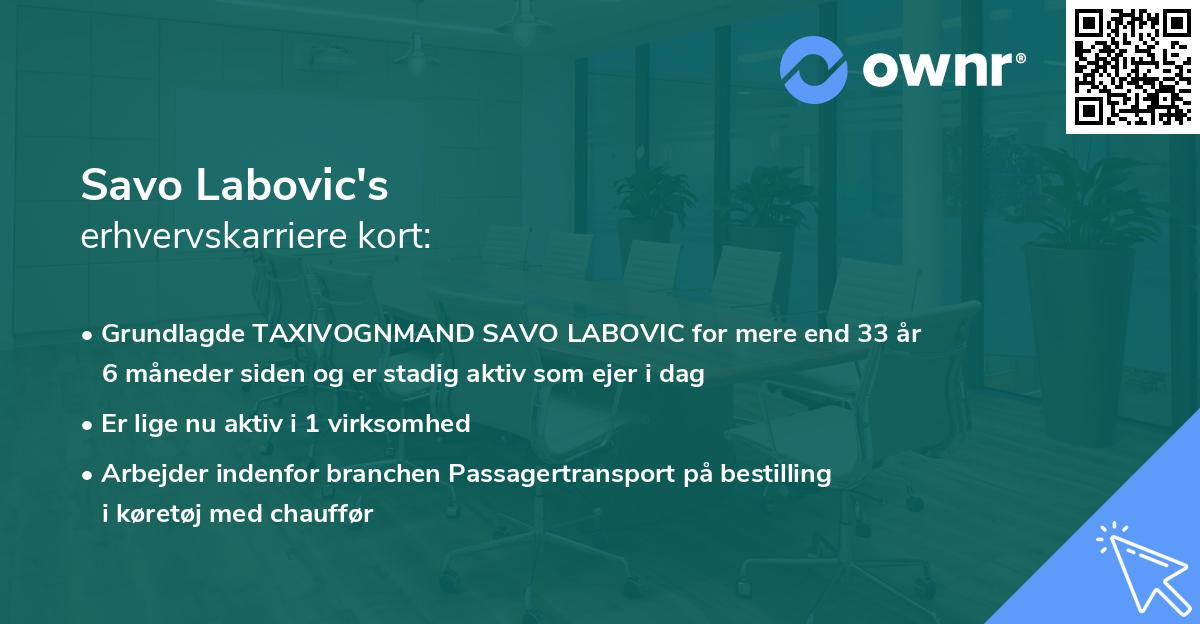 Savo Labovic's erhvervskarriere kort