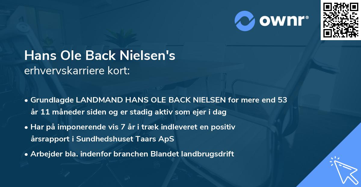 Hans Ole Back Nielsen's erhvervskarriere kort