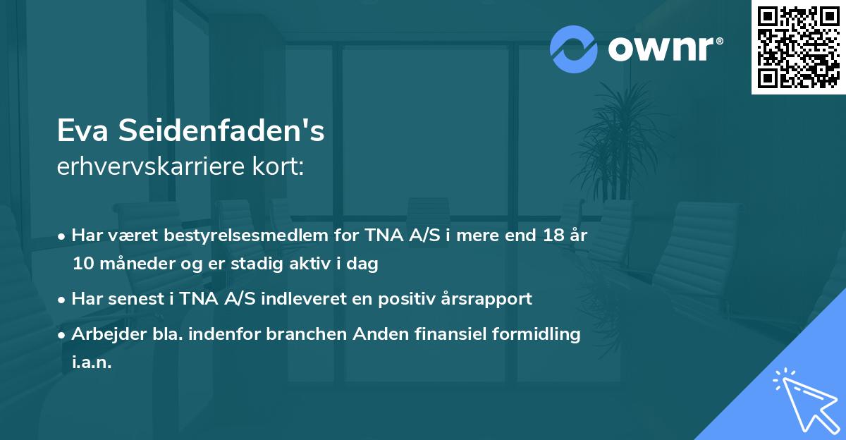 Eva Seidenfaden's erhvervskarriere kort