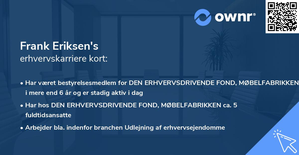 Frank Eriksen's erhvervskarriere kort