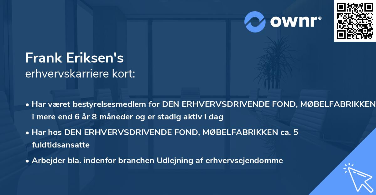 Frank Eriksen's erhvervskarriere kort