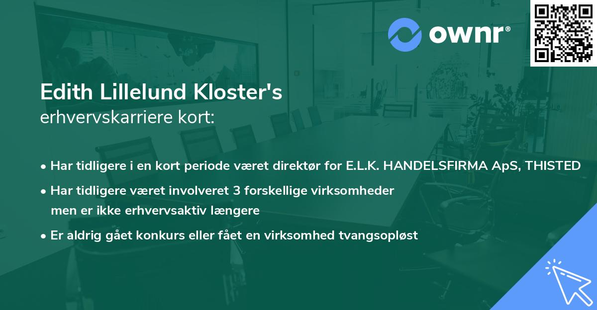 Edith Lillelund Kloster's erhvervskarriere kort