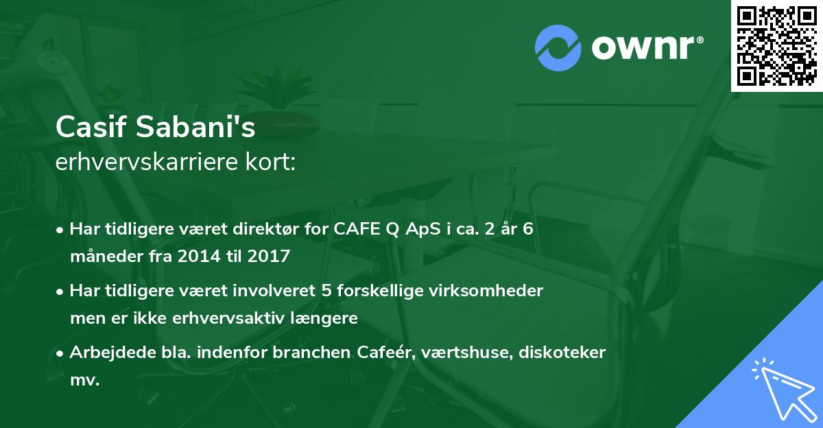 Casif Sabani's erhvervskarriere kort