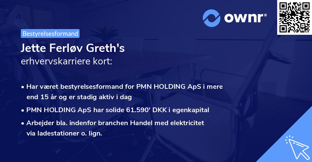 Jette Ferløv Greth's erhvervskarriere kort