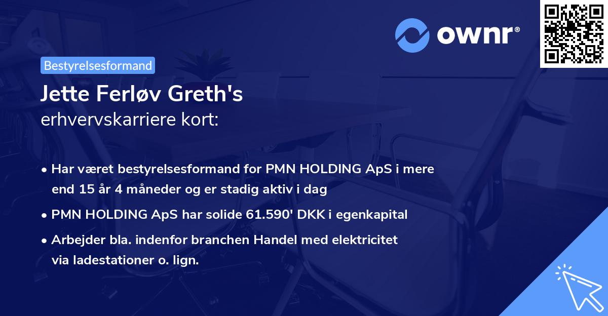 Jette Ferløv Greth's erhvervskarriere kort