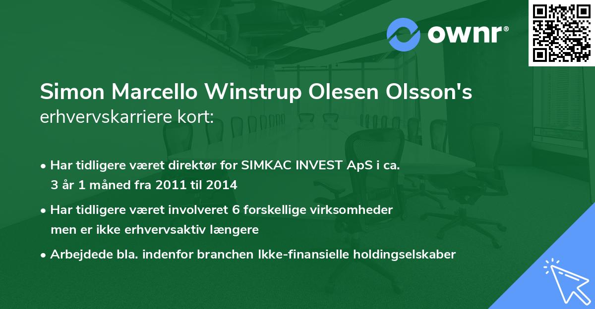 Simon Marcello Winstrup Olesen Olsson's erhvervskarriere kort