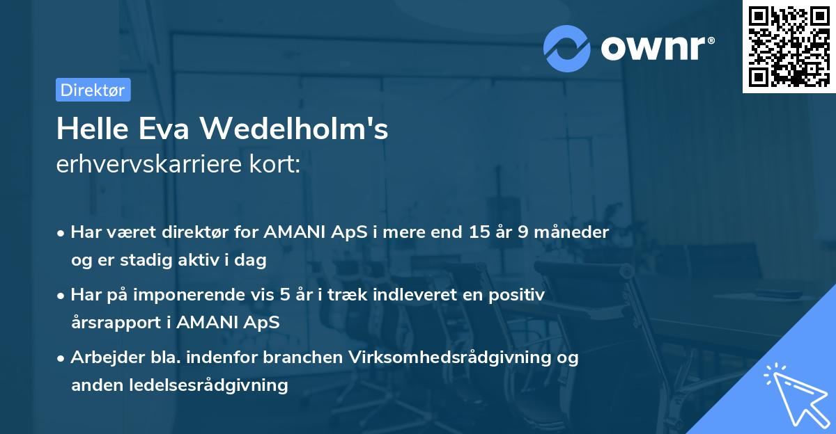 Helle Eva Wedelholm's erhvervskarriere kort