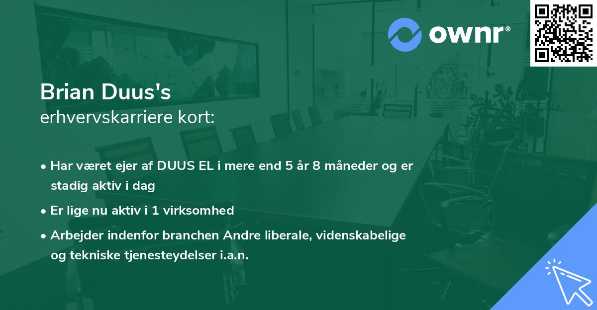 Brian Duus's erhvervskarriere kort