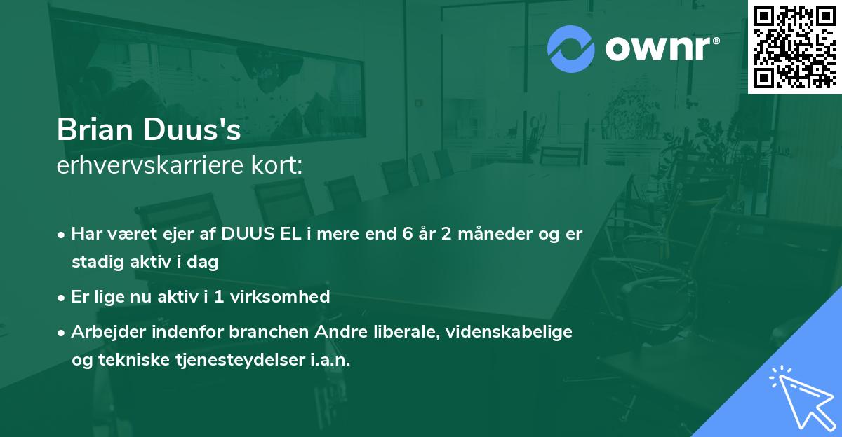 Brian Duus's erhvervskarriere kort
