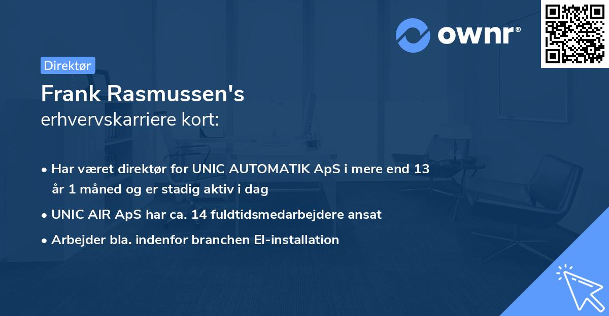 Frank Rasmussen's erhvervskarriere kort