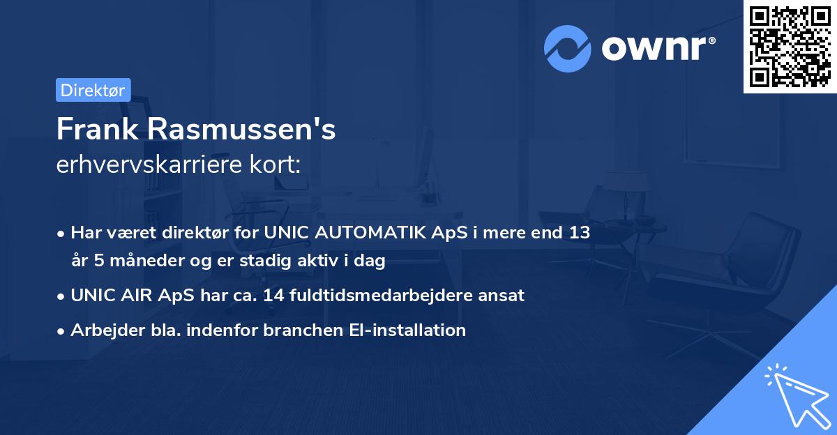 Frank Rasmussen's erhvervskarriere kort