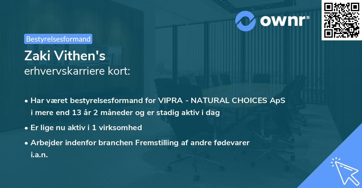 Zaki Vithen's erhvervskarriere kort