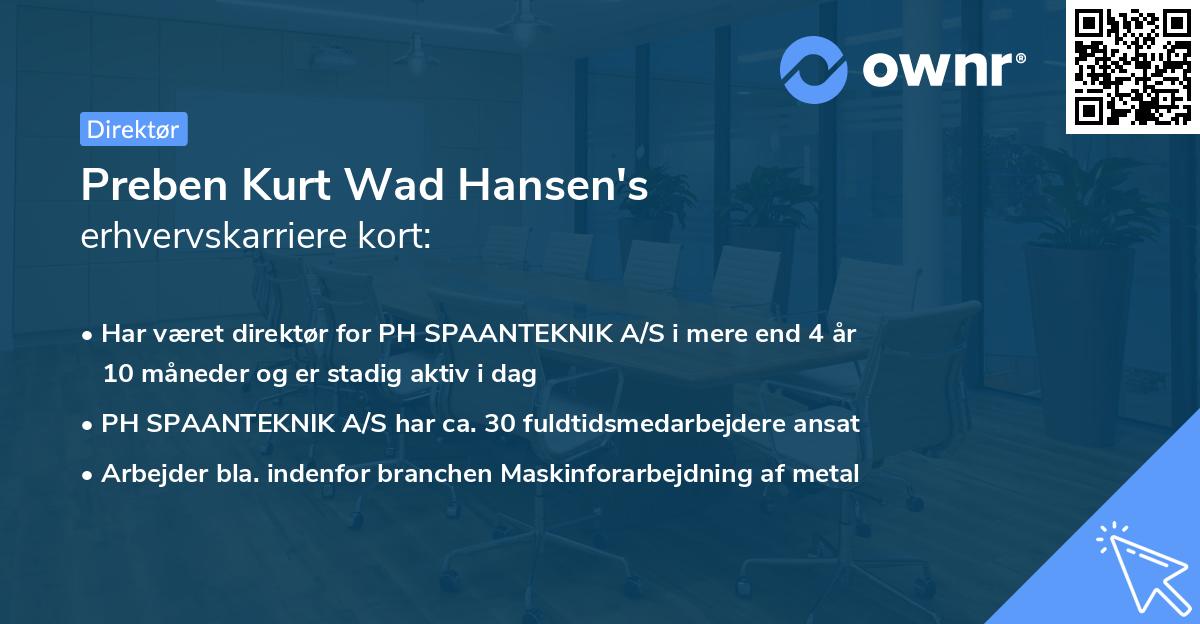 Preben Kurt Wad Hansen's erhvervskarriere kort