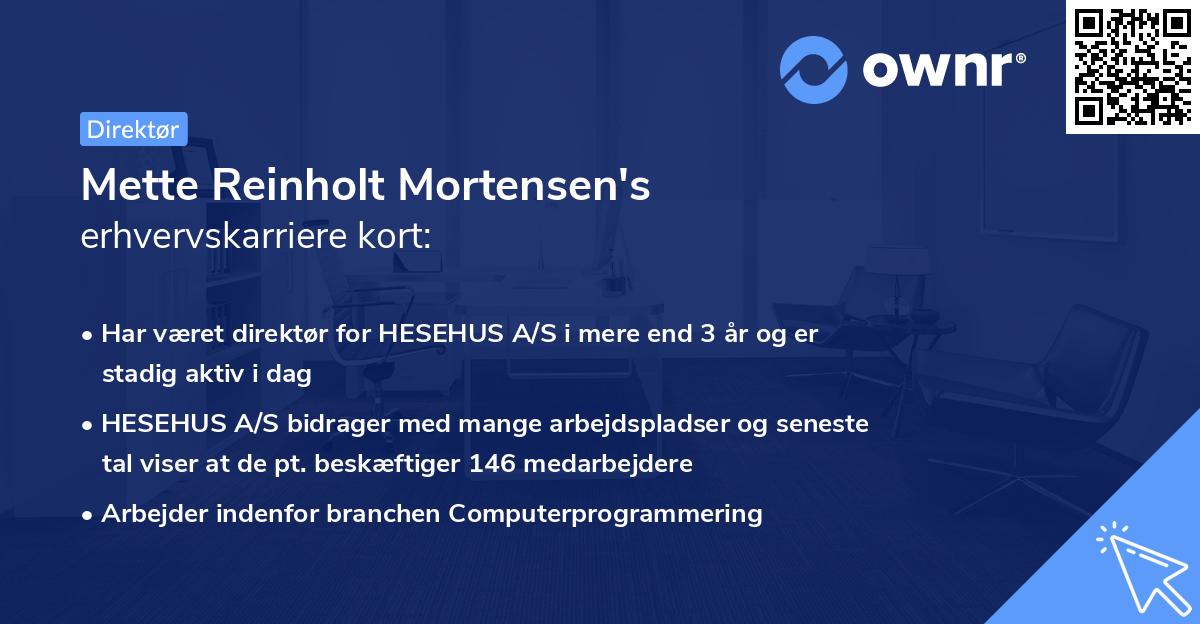 Mette Reinholt Mortensen's erhvervskarriere kort