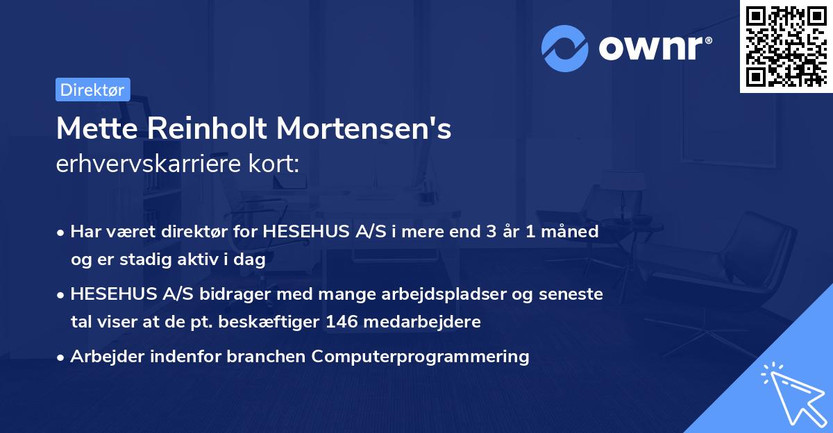 Mette Reinholt Mortensen's erhvervskarriere kort