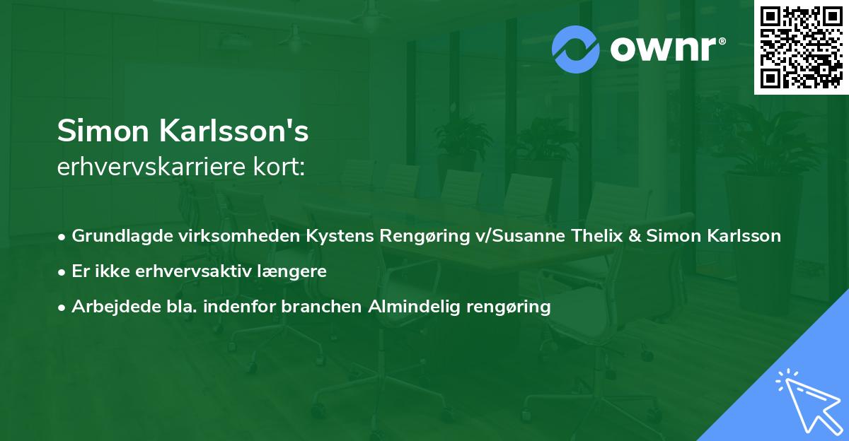 Simon Karlsson's erhvervskarriere kort