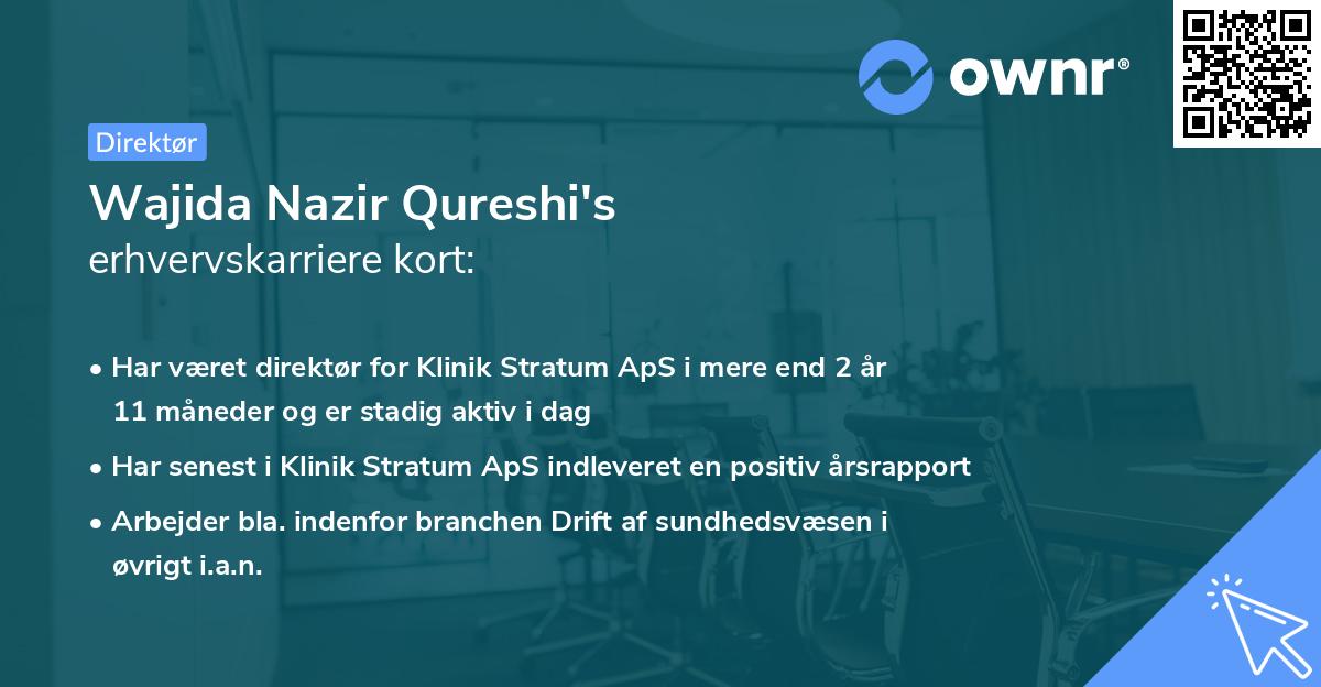 Wajida Nazir Qureshi's erhvervskarriere kort