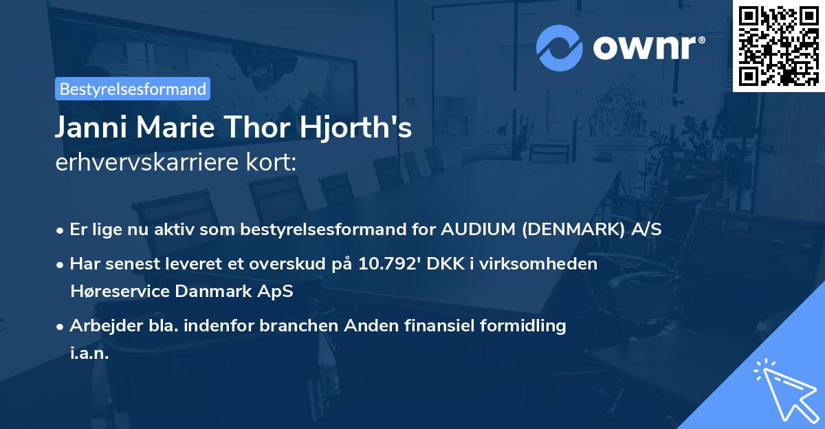 Janni Marie Thor Hjorth's erhvervskarriere kort