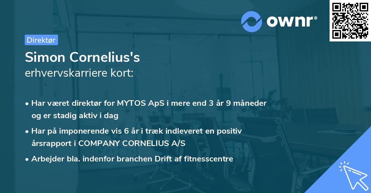Simon Cornelius's erhvervskarriere kort