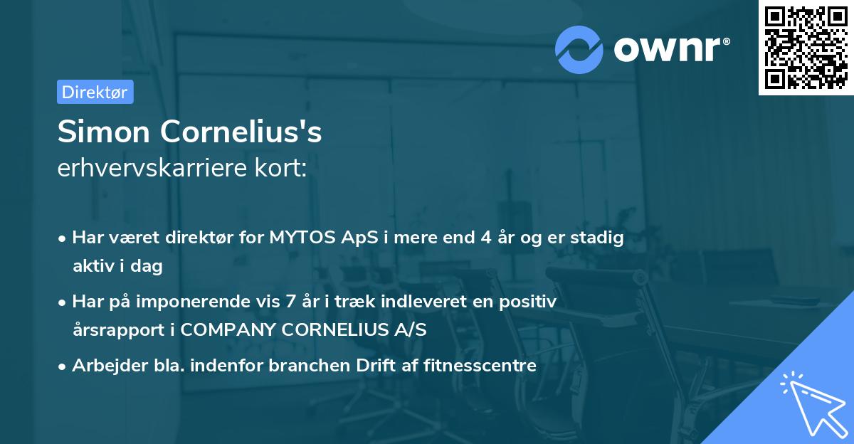 Simon Cornelius's erhvervskarriere kort