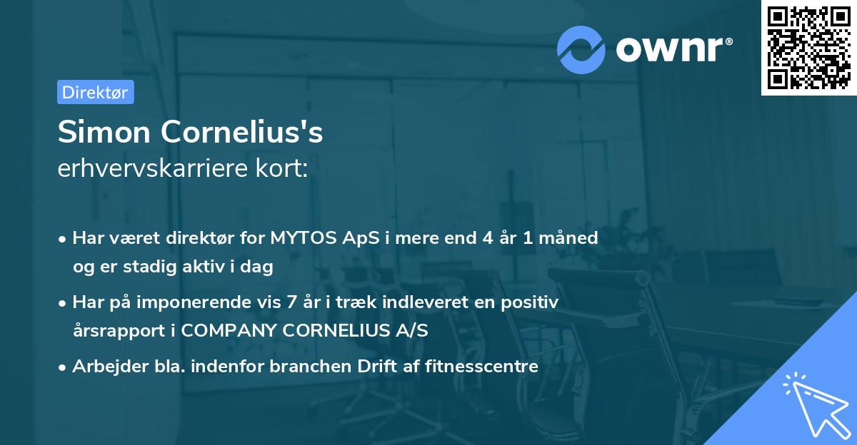 Simon Cornelius's erhvervskarriere kort