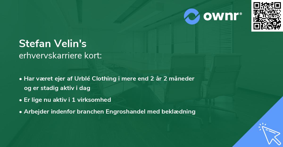 Stefan Velin's erhvervskarriere kort