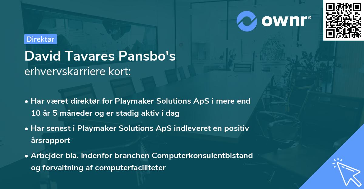 David Tavares Pansbo's erhvervskarriere kort