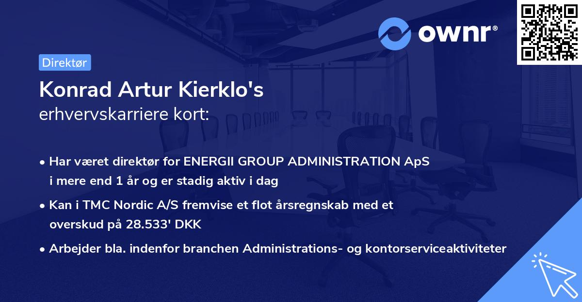Konrad Artur Kierklo's erhvervskarriere kort