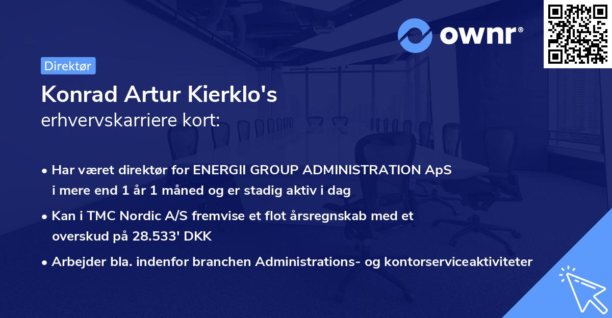 Konrad Artur Kierklo's erhvervskarriere kort