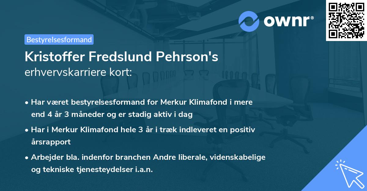 Kristoffer Fredslund Pehrson's erhvervskarriere kort