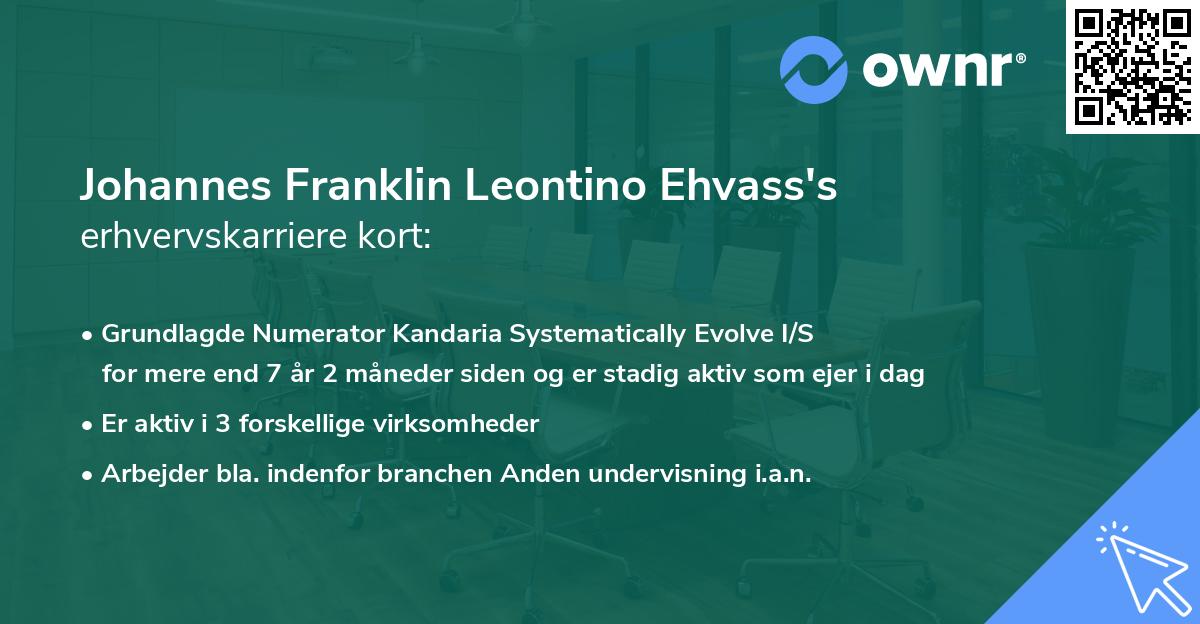 Johannes Franklin Leontino Ehvass's erhvervskarriere kort