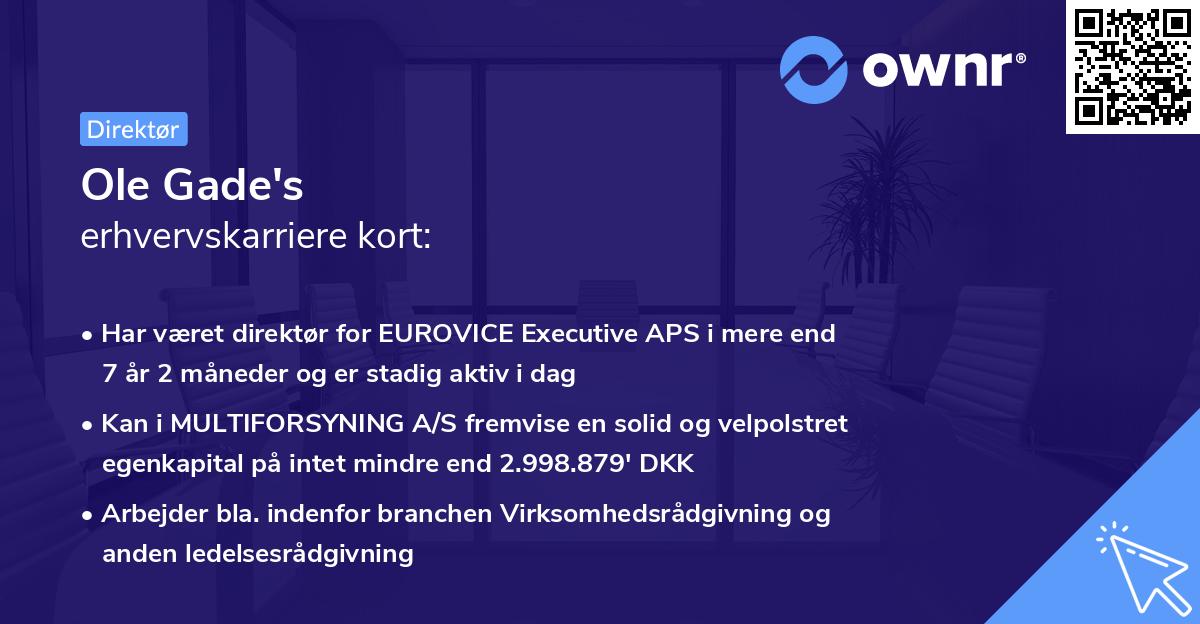 Ole Gade's erhvervskarriere kort