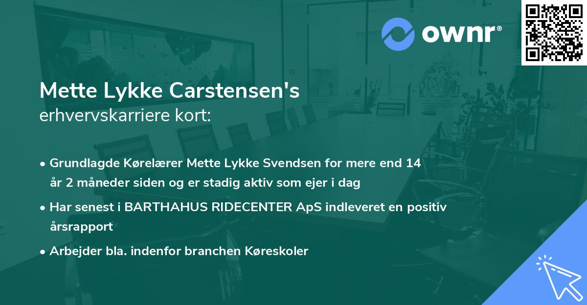 Mette Lykke Carstensen's erhvervskarriere kort