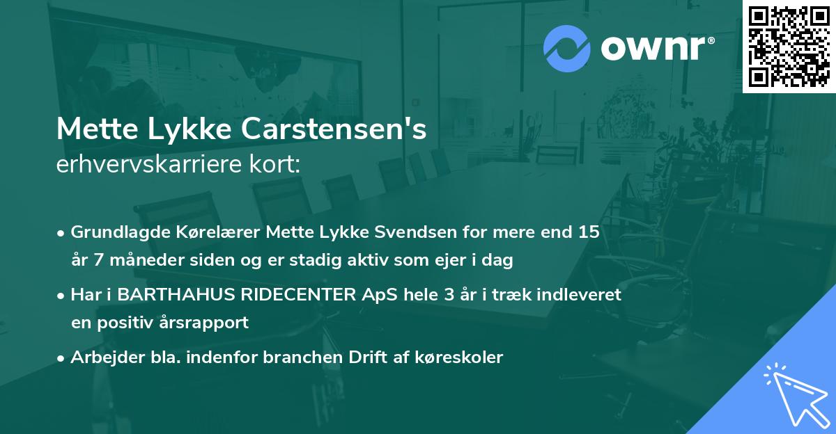 Mette Lykke Carstensen's erhvervskarriere kort
