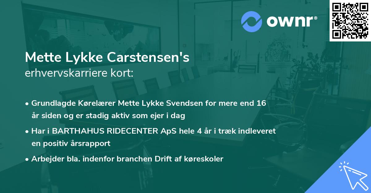 Mette Lykke Carstensen's erhvervskarriere kort