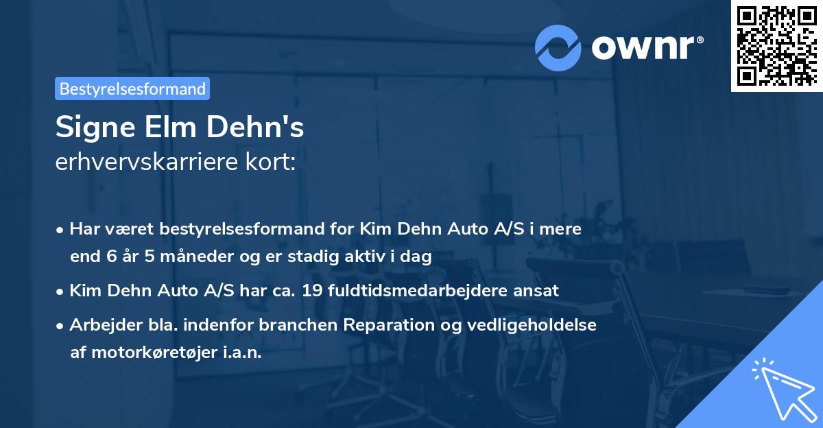 Signe Elm Dehn's erhvervskarriere kort