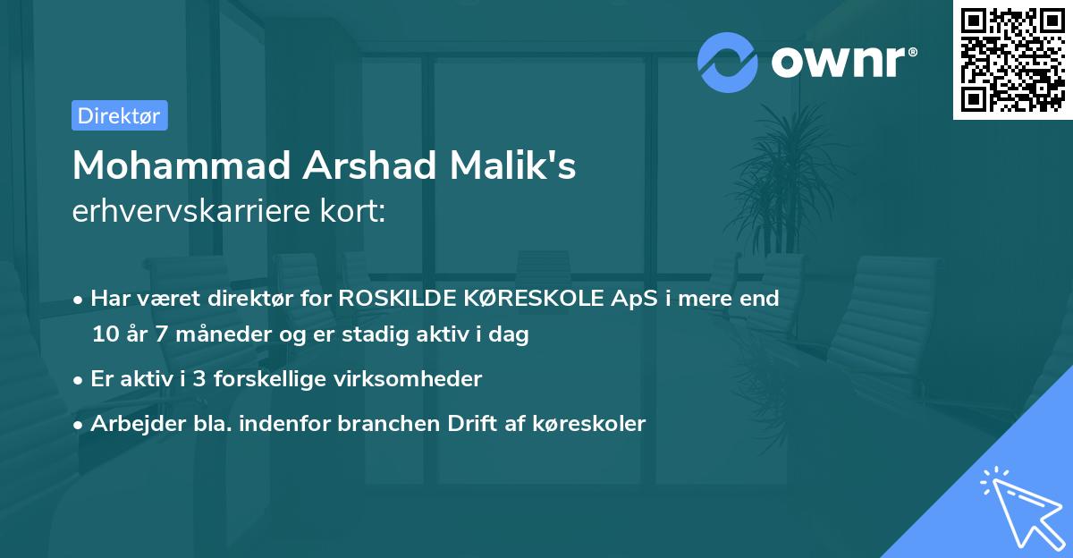 Mohammad Arshad Malik's erhvervskarriere kort