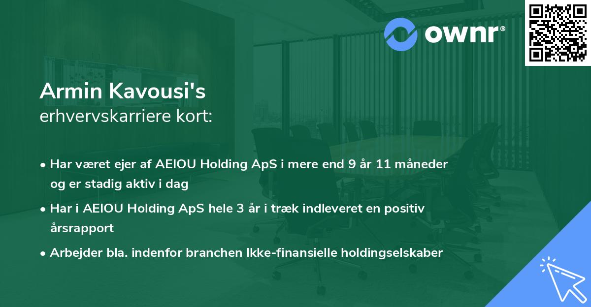 Armin Kavousi's erhvervskarriere kort