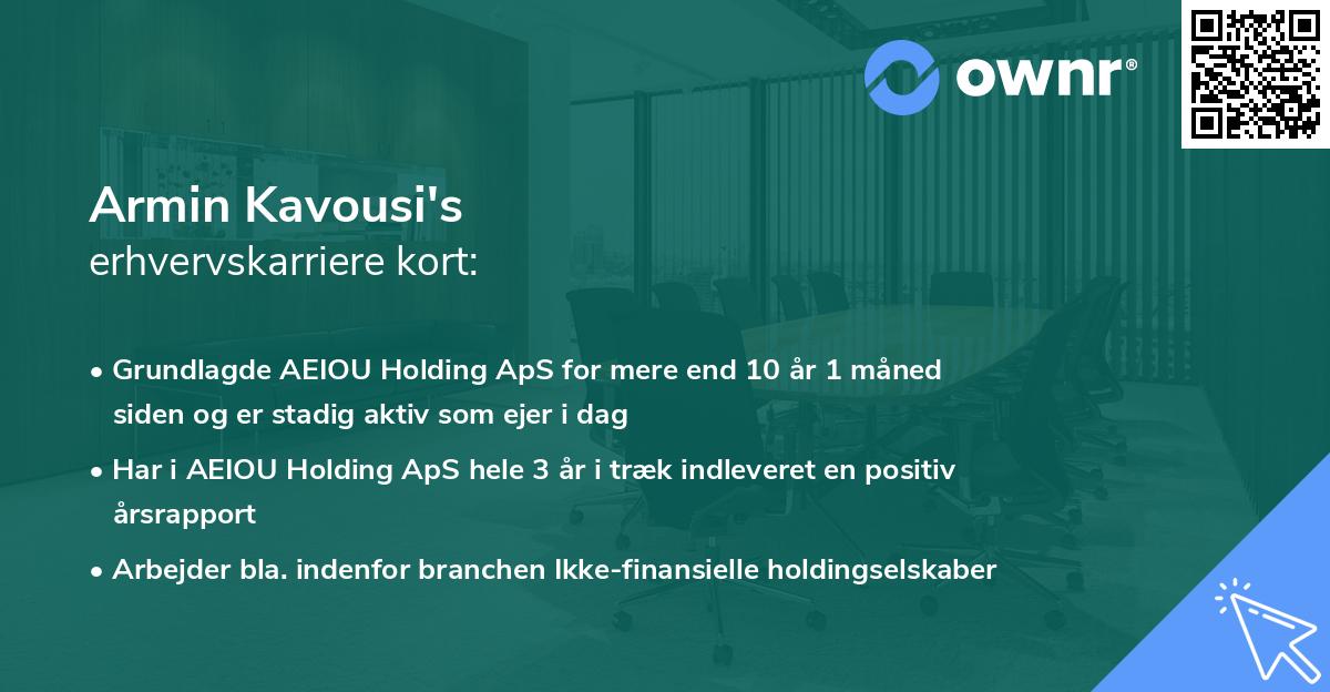 Armin Kavousi's erhvervskarriere kort