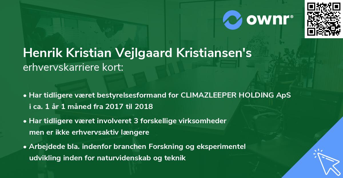 Henrik Kristian Vejlgaard Kristiansen's erhvervskarriere kort