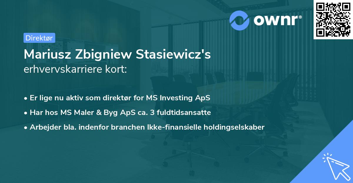 Mariusz Zbigniew Stasiewicz's erhvervskarriere kort