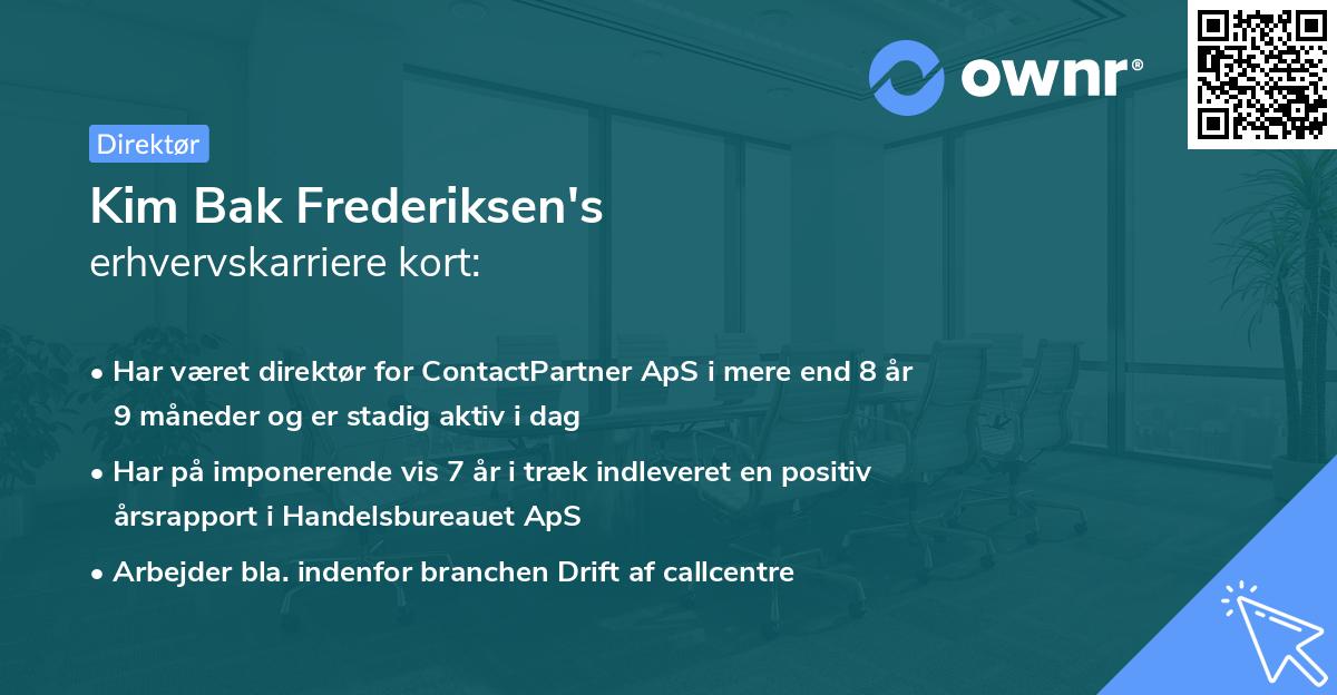 Kim Bak Frederiksen's erhvervskarriere kort